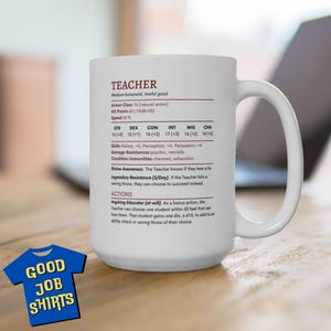 DnD Teacher Mug for Back to School, DnD Stat Block Coffee Mug, Teacher Mug DM Gift, Dungeon Master Mug, Nerdy Teacher Mug,Funny Teacher Gift 15oz