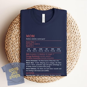 DnD Mom Stat Block Shirt for Dungeons & Dragons Players: DnD Mom Shirt, Nerdy Mother Ideas, TTRPG Gamer TShirt, RPG Matching Shirts Mom Dad