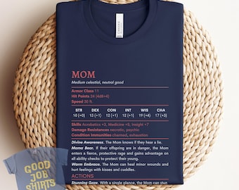 DnD Mom Stat Block Shirt for Dungeons & Dragons Players: DnD Mom Shirt, Nerdy Mother Ideas, TTRPG Gamer TShirt, RPG Matching Shirts Mom Dad