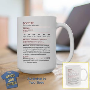 DnD Mug with Doctor Stat Block, Funny DnD Doctor Coffee Mug, DnD Player Gifts, Dungeons and Dragons, Nerdy Doctor Gift Ideas, Doctor Tea Mug