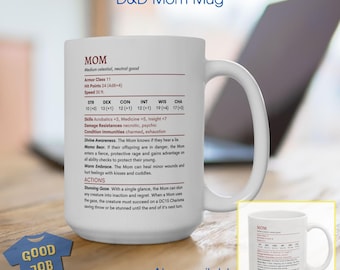 Mom Stat Block Coffee Mug for DnD Mother's Day Gifts, DnD Christmas Presents, Funny Monster Stat Block Cup, Gifts for D&D Moms, DM Mug Gift