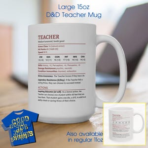 DnD Teacher Mug for Back to School, DnD Stat Block Coffee Mug, Teacher Mug DM Gift, Dungeon Master Mug, Nerdy Teacher Mug,Funny Teacher Gift