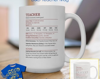 DnD Teacher Mug for Back to School, DnD Stat Block Coffee Mug, Teacher Mug DM Gift, Dungeon Master Mug, Nerdy Teacher Mug,Funny Teacher Gift