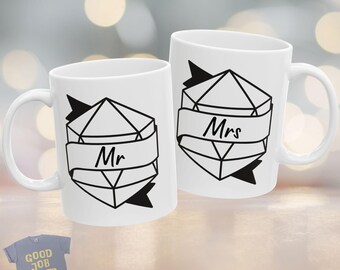 Matching Mr and Mrs DnD Wedding Mugs: Coffee Mugs for Dungeons & Dragons Players