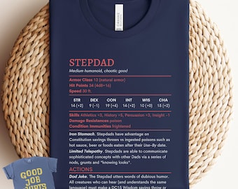 DnD Stepdad Shirt: Stat Block T-Shirt for Dungeons and Dragons Players & Stepfathers