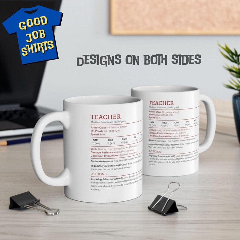 DnD Teacher Mug for Back to School, DnD Stat Block Coffee Mug, Teacher Mug DM Gift, Dungeon Master Mug, Nerdy Teacher Mug,Funny Teacher Gift image 4