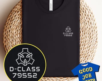 SCP Shirt with D-Class Pocket Logo: SCP Foundation Cotton T-Shirt in Unisex Adult Sizes