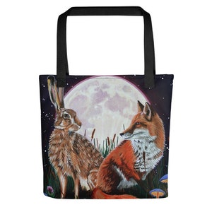 Tote Bag - Fox and Hare with a Full Moon