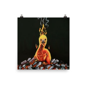 Poster Print - Renewal - Phoenix in the Embers - Fire Bird