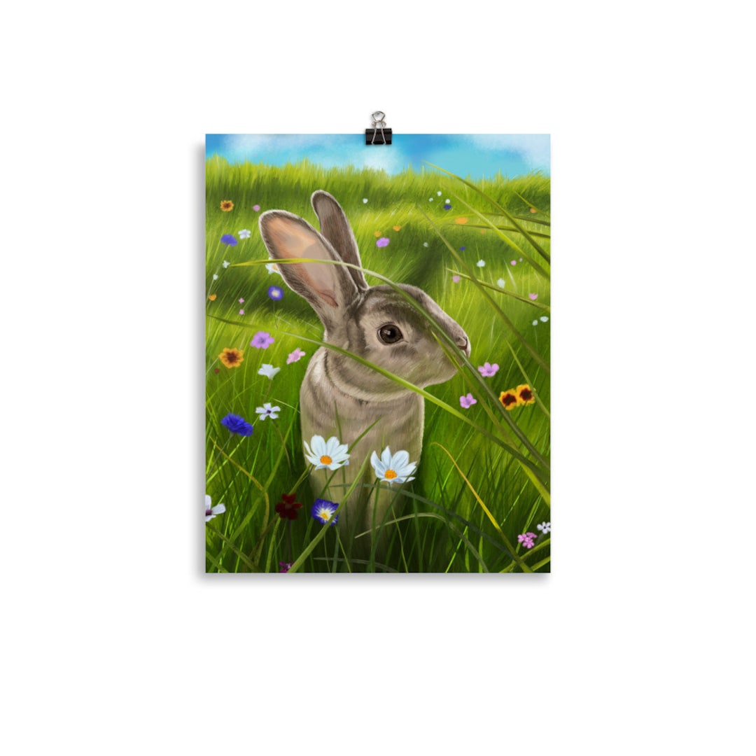 Poster Print - Peek-a-boo - Rabbit Amidst Grass and Wildflowers - Etsy