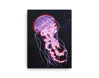 Canvas Print - Numinous - Whimsical Jellyfish Artwork in Pink, Floating in Space