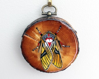 Original Acrylic Mini Painting - Tiger Moth on Wood with Resin and Hanger