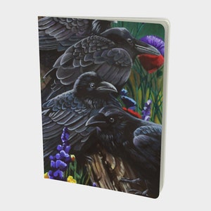 Grand carnet - Méchant des corbeaux - Journal - Carnet de croquis - Corbeaux et conception de fleurs sauvages, 4 options de papier