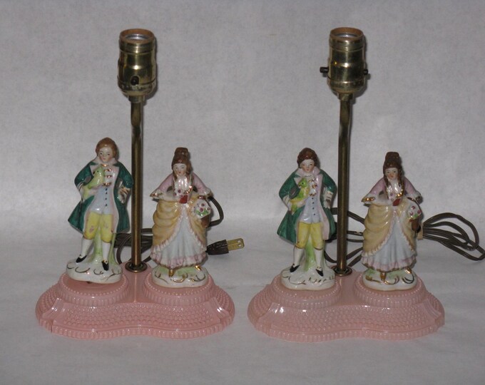 Vintage Pair Dresser Accent Lamps Porcelain Man Woman Figurine Etsy
