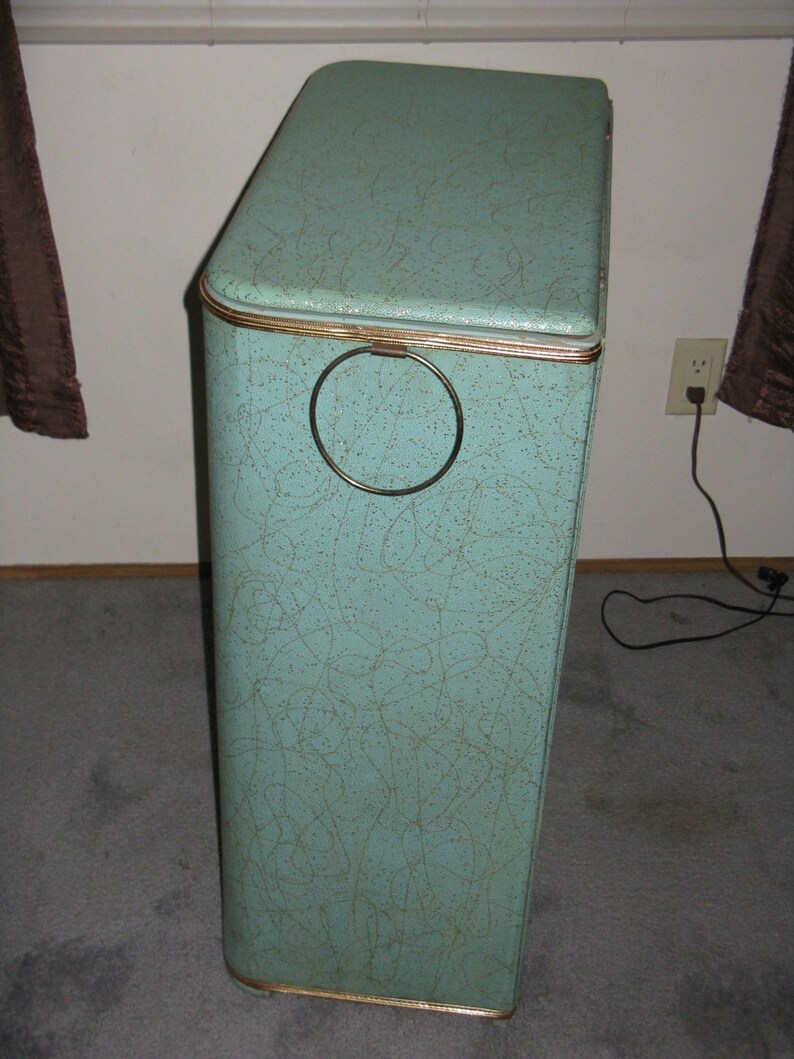Mid Century Modern vinyl over wood clothes hamper BlocBilt Etsy