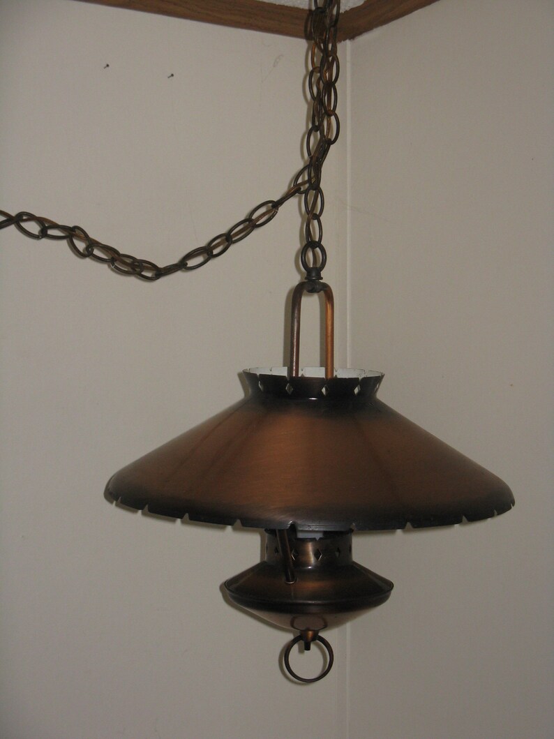Vintage copper metal hanging lamp swag 3way bulb compatible Etsy