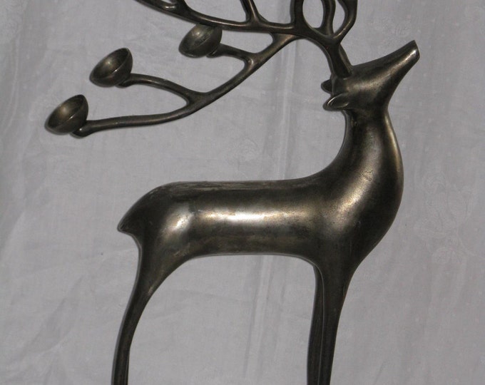 Large Brass Reindeer Candle Holder Candelabra Oudoor Holdiay Christmas