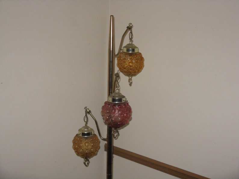 Vintage Floor Lamp With Orange And Red Glass Globes 3 Lights
