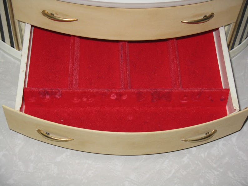 Mid Century Modern mirrored jewelry box storage drawers vinyl