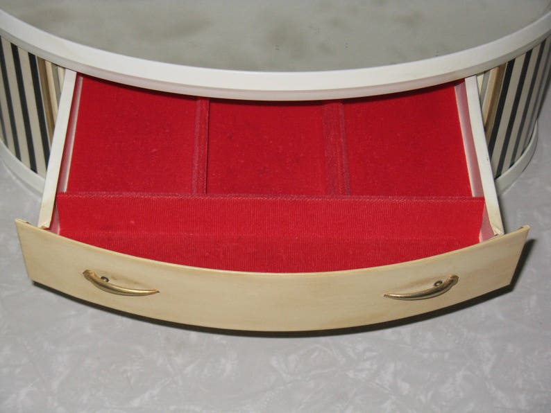 Mid Century Modern mirrored jewelry box storage drawers vinyl