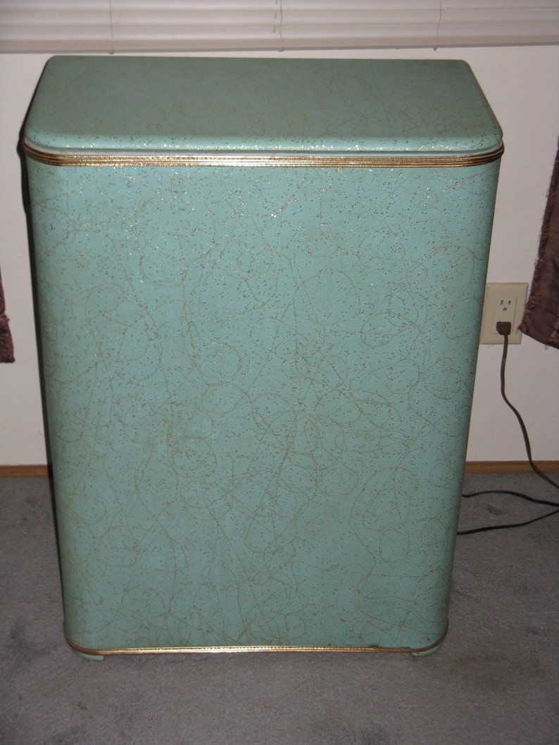 Mid Century Modern vinyl over wood clothes hamper BlocBilt Etsy