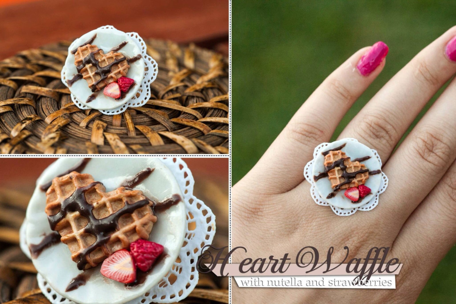 Heart Waffle Ring / Food Jewelry / Chocolate Waffle / Polymer Etsy