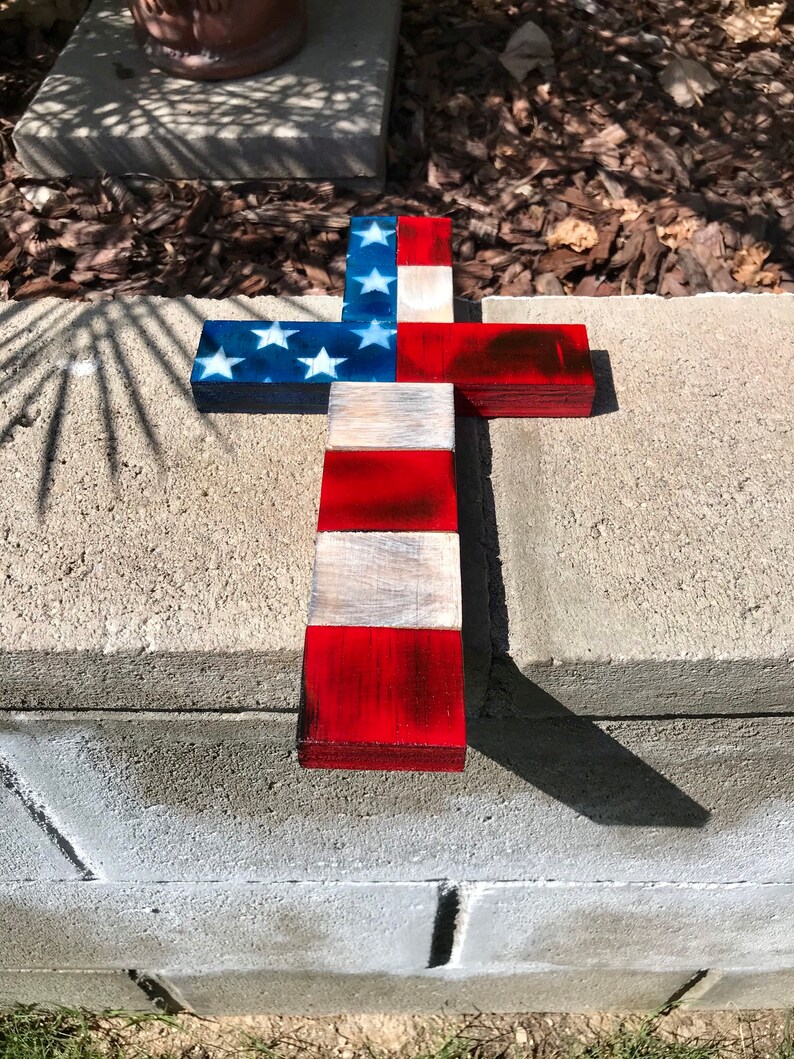 Hand Crafted Rustic American Flag Cross Wooden Cross Wall | Etsy