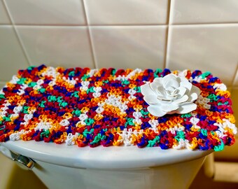 Far Out, Hippie Style Decor Runner or Topper, 17” x 7” PLUS Optional Accessory Doily Trivet Wash/Dishcloth