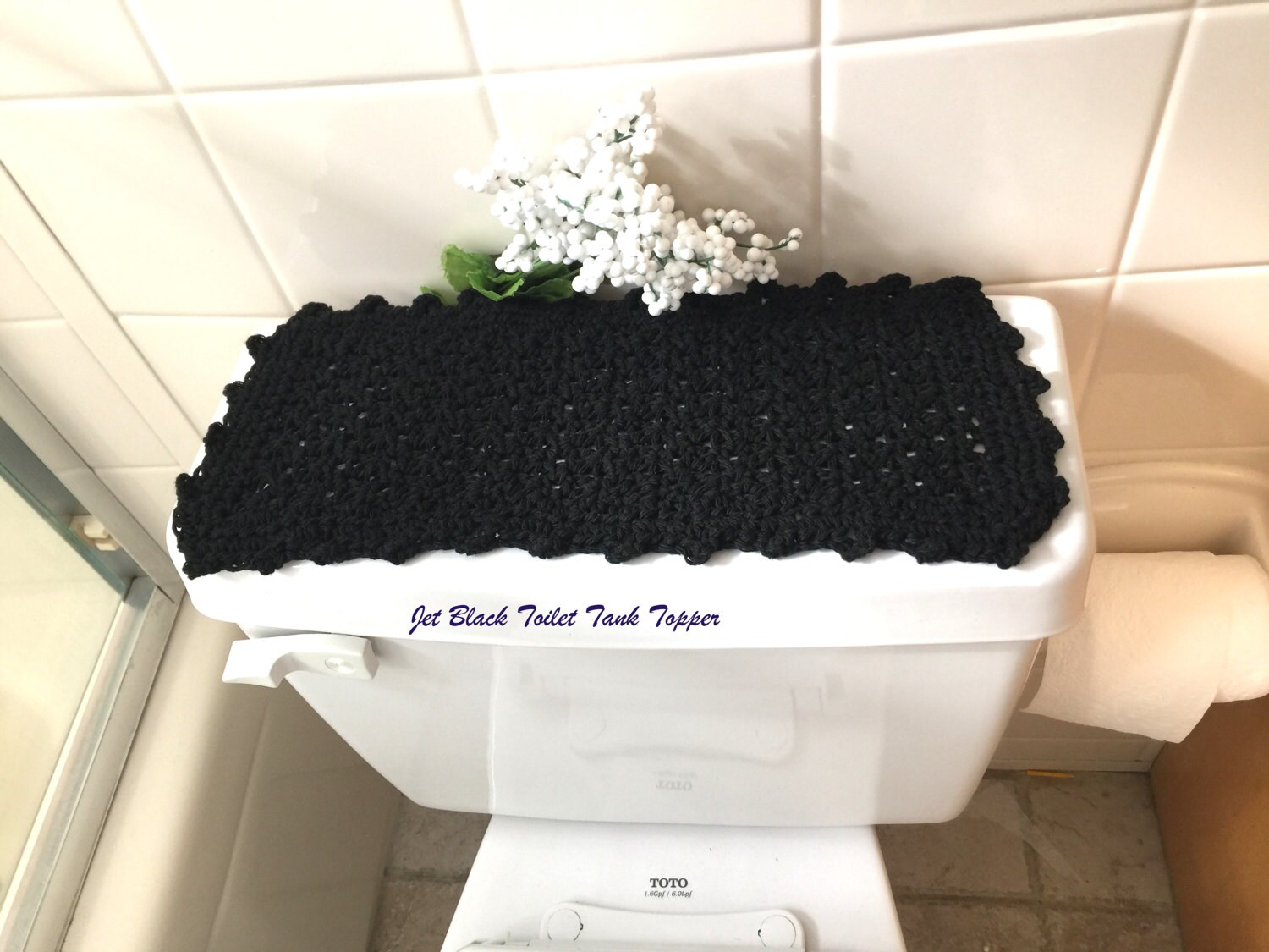 Jet Black Toilet Tank Topper Cotton Mat Commode Cover Etsy