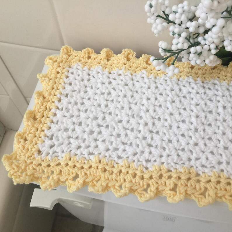 Victorian Vanity Doily. White & Yellow Toilet Tank Topper Etsy