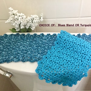 Teal OR  Turquoise Toilet Tank Topper/Hand Towel,  Cotton Crochet Vanity Mat OR Beach Towel 4 Fashion Doll ++