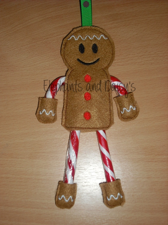 Candy Cane Gingerbread Man Embroidery Design File Etsy