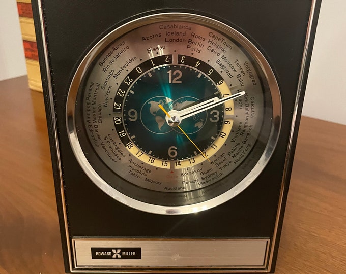 Vintage Howard Miller World Time Clock 1960s Super Cool Time Zones and