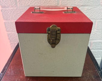 Red & White Wide 7” Metal Record Box