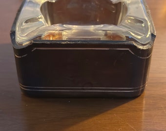 Glass & Leather Antique Ashtray
