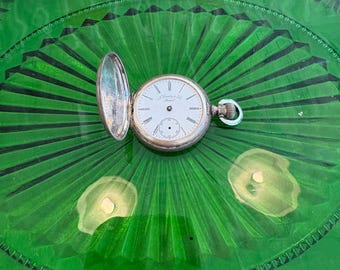 Antique Swiss Silver Pocket Watch – J. Bossarty & Co., Late 1800s Guilloché Case with Hinged Cover, Victorian Collectible Timepiece