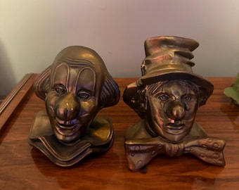 Vintage Brass Clown Bookends