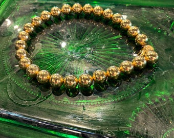 Lightweight YF Gold-Tone Beaded Necklace – 16″ Polished Collar-Length Mid-Century Statement Jewelry
