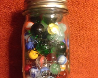 Antique Estate Marbles In Mason Jar