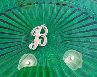 Vintage Silver Script Letter B Brooch – Monogram Initial Pin, 1960s Cursive Jewelry Gift