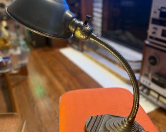 Vintage Art Deco Eagle Gooseneck Desk Lamp Cast Steel Base 1940s