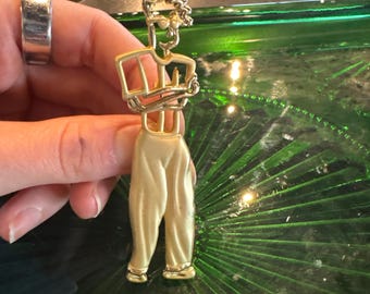 Vintage Gold-Tone Abstract Man Brooch – 1980s Figural Line Art Pin, Retro Modernist Statement Jewelry