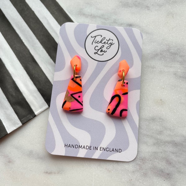 Orange and pink abstract mini geo earrings