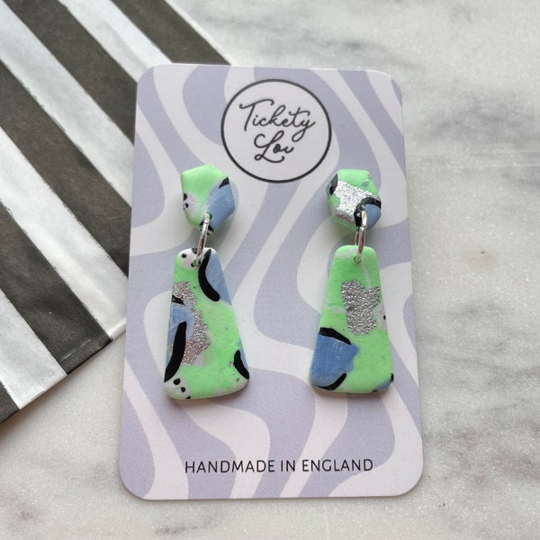 Pastel neon green leopard earrings