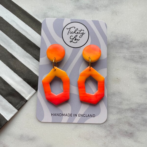 Orange sunset ombre geo hoop earrings 2