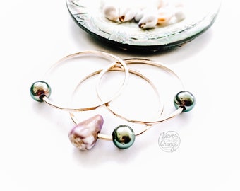 Custom Gold Filled Tahitian Pearl Bangle Bracelet