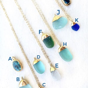 18k Gold getaucht Hawaii Sea Glass & Natürliche Kingman Türkis Anhänger Halsketten