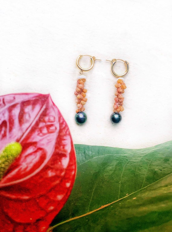 Boucles D'oreilles Créoles Perles Noires Coquillage Tahiti - Neuf Avec étiquettes