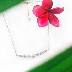 Labradorit x Weiße Süßwasserperle Goldfilled Choker Halskette