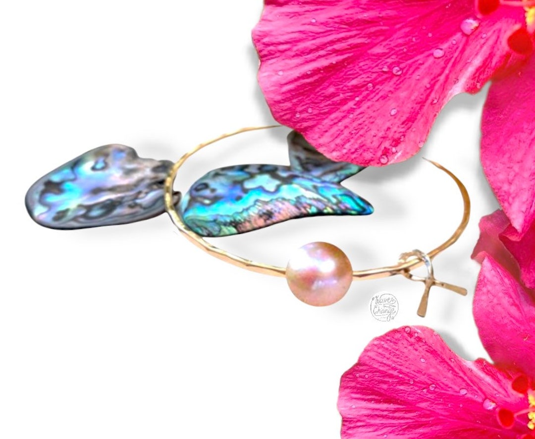 Custom Bangle Bracelet - Handmade Ribbon Charm & Pearl